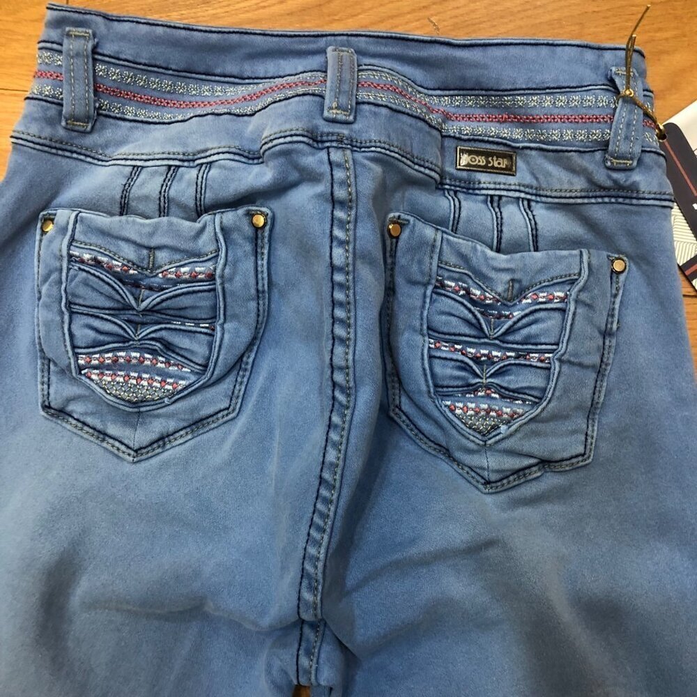 NWT Joss Star Hi Rise Columbian Style Skinny Distressed Embroidered Jeans Sz 11